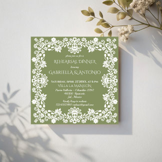 Convites jantar de ensaio de casamento mexicano verde sage