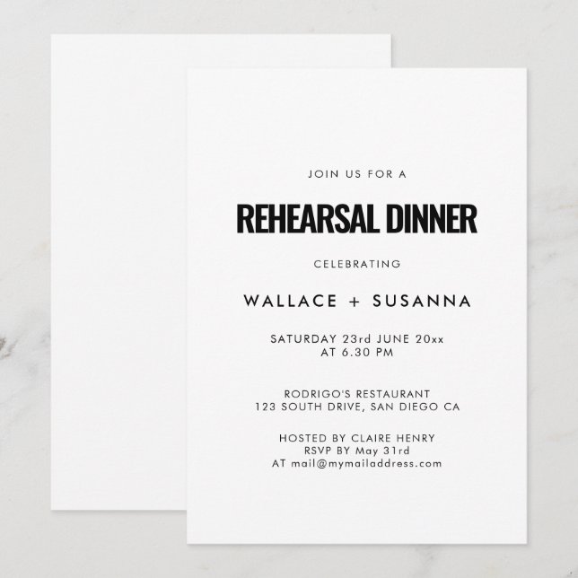 Convites Jantar de ensaio de casamento minimalista simples (Frente/Verso)