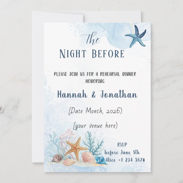 Convites Jantar de Ensaio de Casamento Romance à Beira-Mar (Frente)