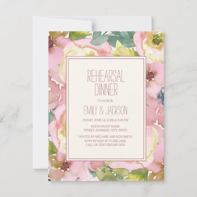 Convites Jantar de Ensaio de Casamento Rosa Bege e Verde Sa (Frente)