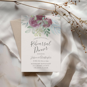 Convites Jantar de Ensaio de Casamento Rosa Bordô Rústico