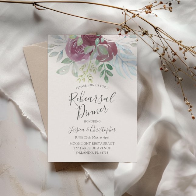 Convites Jantar de Ensaio de Casamento Rosa Bordô Rústico (Criador carregado)