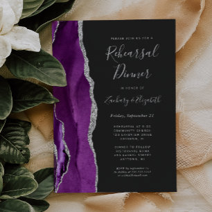 Convites Jantar de ensaio de casamento roxo prata Ágata esc