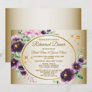 Convites Jantar de Ensaio de Casamento Roxo Rosa Floral Dou
