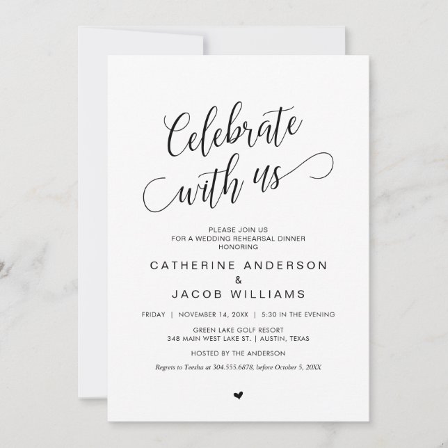 Convites Jantar de Ensaio de Casamento, Simples Elegante Pr (Frente)