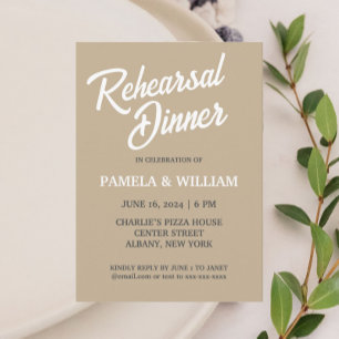 Convites Jantar de Ensaio de Casamento Simples em Khaki