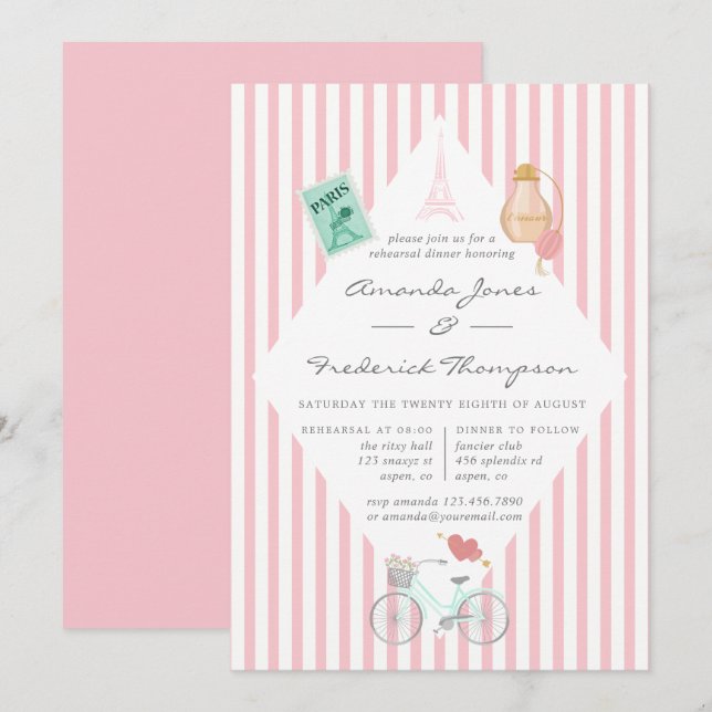 Convites Jantar de ensaio de casamento temático de Paris (Frente/Verso)