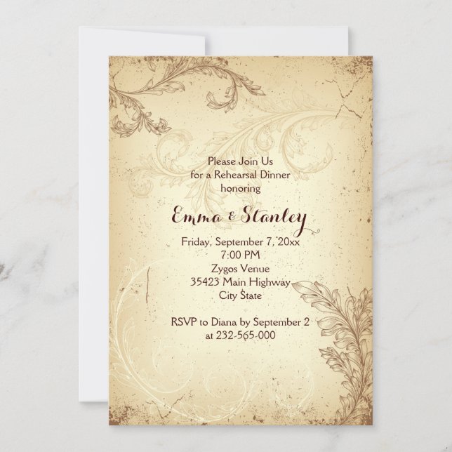 Convites Jantar de ensaio de casamento vintage marrom bege  (Frente)