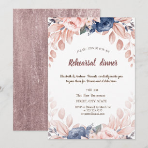 Convites Jantar de Ensaio de Flores Azuis em Aquarela
