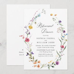 Convites Jantar de Ensaio de Flores Silvestres em Aquarela 