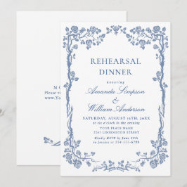 Convites Jantar de Ensaio de Jardim Francês Azul Elegante e