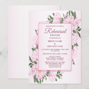 Convites Jantar de Ensaio de Noiva com Flores Rosa e Folhas