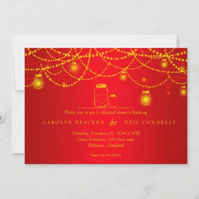 Convites Jantar de ensaio do vermelho das luzes Sparkling (Frente)