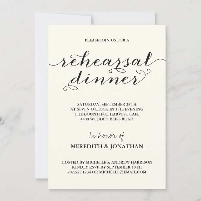 Convites Jantar de ensaio elegante (Frente)