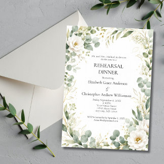 Convites Jantar de Ensaio Eucalyptus Botanicals White Rose