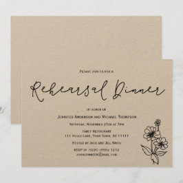 Convites Jantar de ensaio floral botânico rústico simples