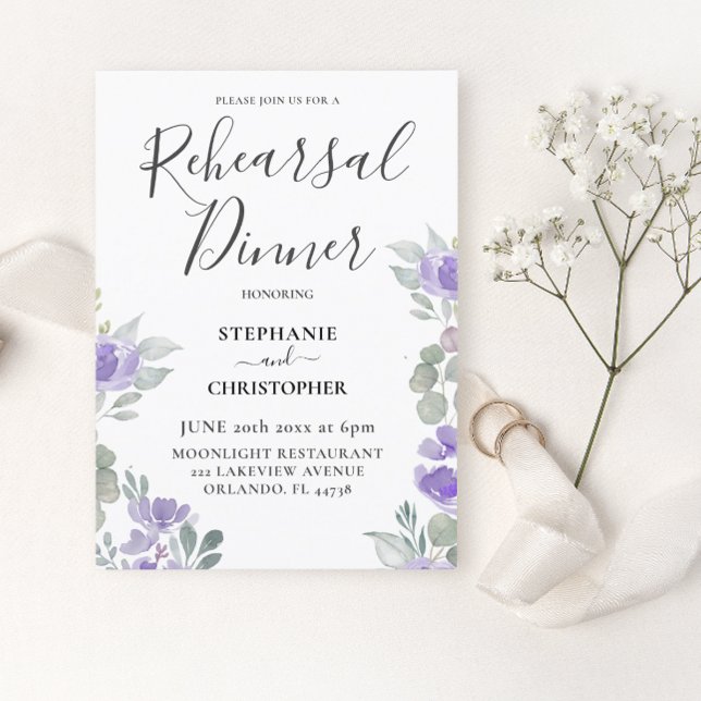 Convites Jantar de Ensaio Floral Roxo Boho (Criador carregado)