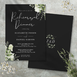 Convites Jantar de Ensaio Floral Verde e Preto e Branco