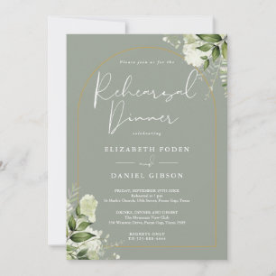 Convites Jantar de Ensaio Floral Verde Musgo com Arco Doura
