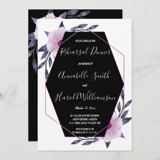 Convites Jantar de ensaio geométrico elegante do roxo do (Frente/Verso)