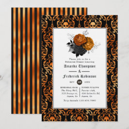 Convites Jantar de ensaio gótico floral preto e laranja
