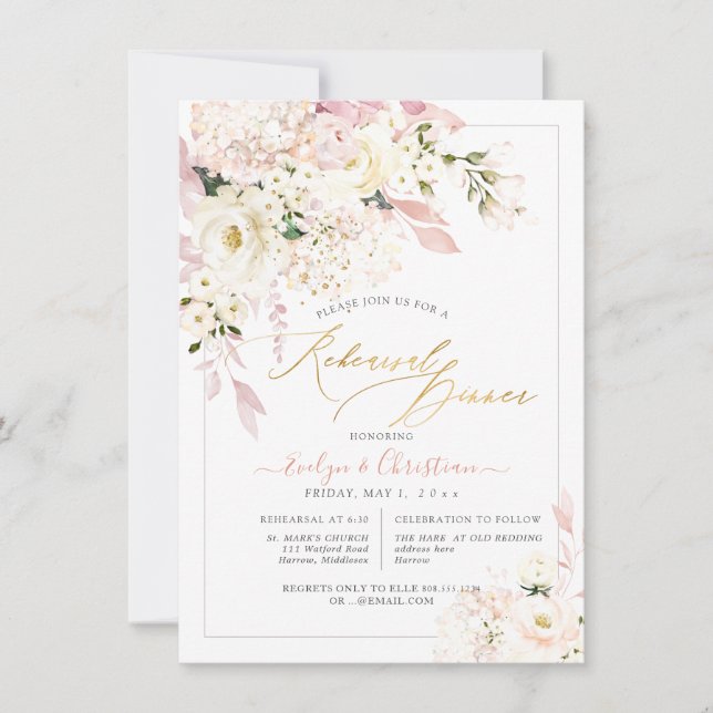 Convites Jantar de Ensaio H2 Blush Hydrangea Cream Roses (Frente)