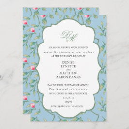 Convites Jantar de ensaio Omphalodes azul e manjericão verd