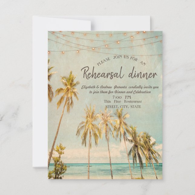 Convites Jantar de Ensaio Retro Beach Palms (Frente)