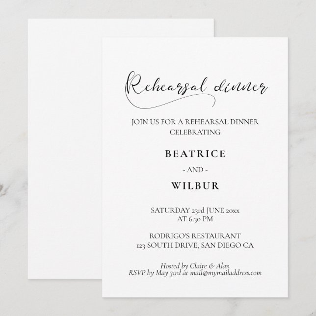 Convites Jantar de ensaio romântico e elegante com caligraf (Frente/Verso)