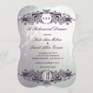 Convites Jantar de ensaio roxo ornamentado francês do
