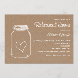 Convites Jantar de ensaio rústico do coração de Masonjar do