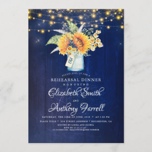 Convites Jantar de ensaio rústico dos azuis marinhos dos