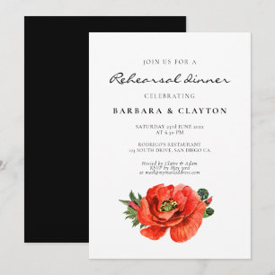 Convites Jantar de ensaio vermelho da aguarela da papoila