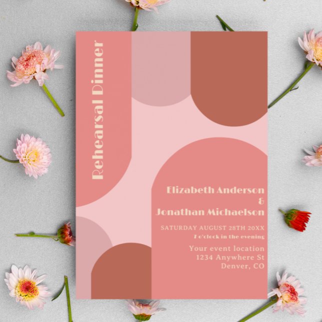 Convites Jantar de Ensaios Arcos Retro Coral Rosa (Criador carregado)