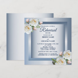 Convites Jantar de Ensaios Azul Cinza Floral Branco Elegant