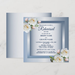 Convites Jantar de Ensaios Azul Cinza Floral Branco Elegant