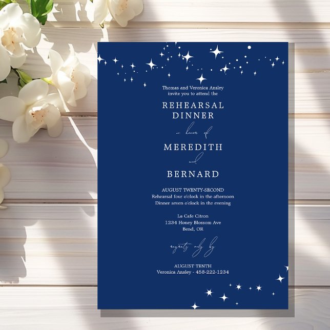Convites Jantar de Ensaios Azul de Casamento Celestial Eleg (Criador carregado)