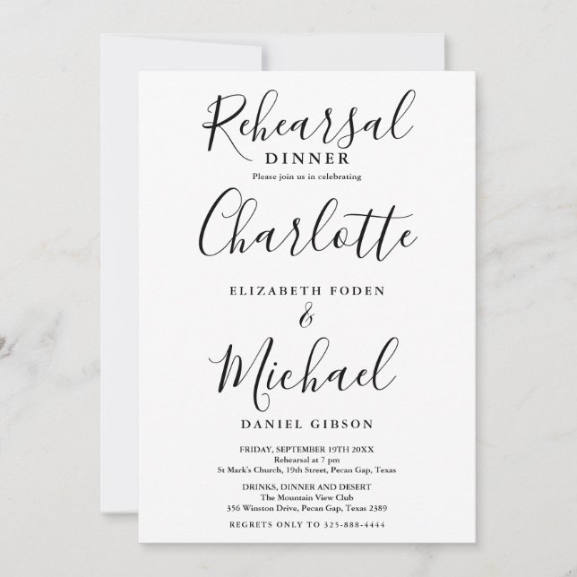 Convites Jantar de Ensaios Black And White Signature Script (Frente)