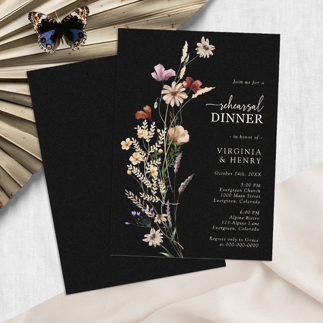 Convites Jantar de Ensaios Black Boho (Moody Black Boho Rehearsal Dinner Invitation by Painted Paperie
)