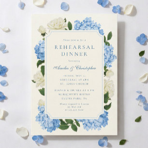 Convites Jantar de Ensaios Blue Hydrangea & White Rose