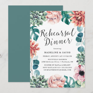 Convites Jantar de Ensaios Boho Watercolor Suculentas