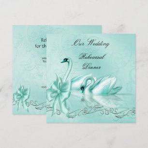 Convites Jantar de Ensaios Casamento Azul Teal Água Cisnes
