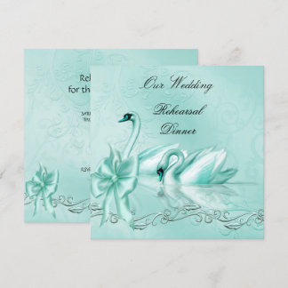 Convites Jantar de Ensaios Casamento Azul Teal Água Cisnes
