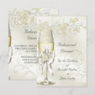 Convites Jantar de Ensaios Casamento Dourado Creme Pérola F