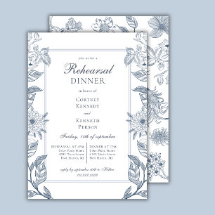 Convites Jantar de Ensaios Classic French Toile Azul Empoei