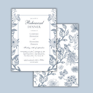 Convites Jantar de Ensaios Classic French Toile Azul Empoei
