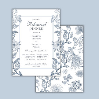 Convites Jantar de Ensaios Classic French Toile Azul Empoei