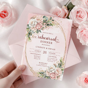 Convites Jantar de Ensaios Clássico Boho em Rose Gold com E