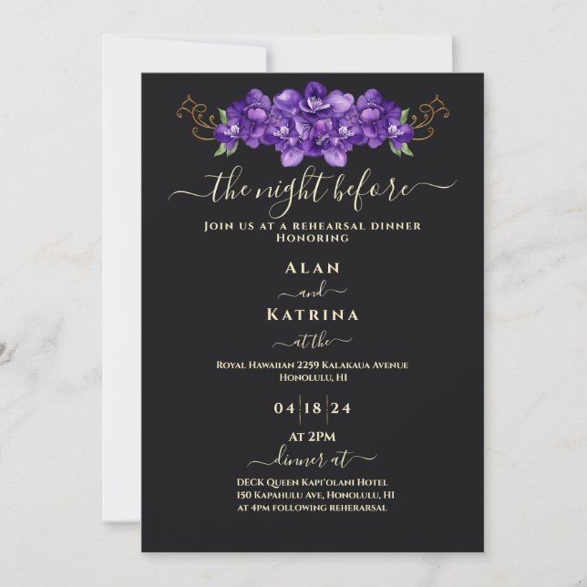 Convites Jantar de Ensaios Clássico Preto Violeta Floral Do (Frente)