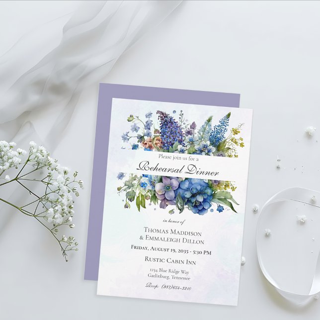 Convites Jantar de Ensaios com Aquarela Azul-Violeta Boêmio (Criador carregado)